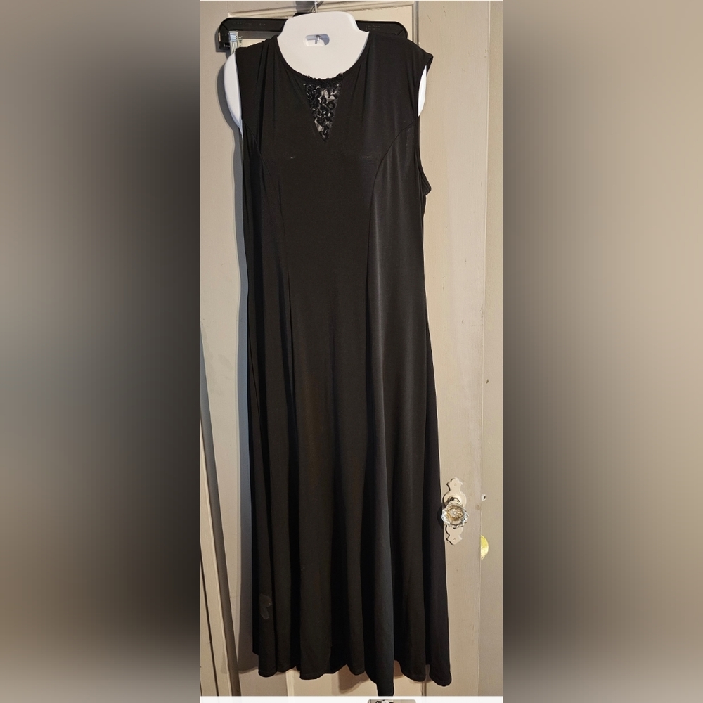 Ashley Stewart black sleeveless maxi dress with lace inset NWT size 14/16W